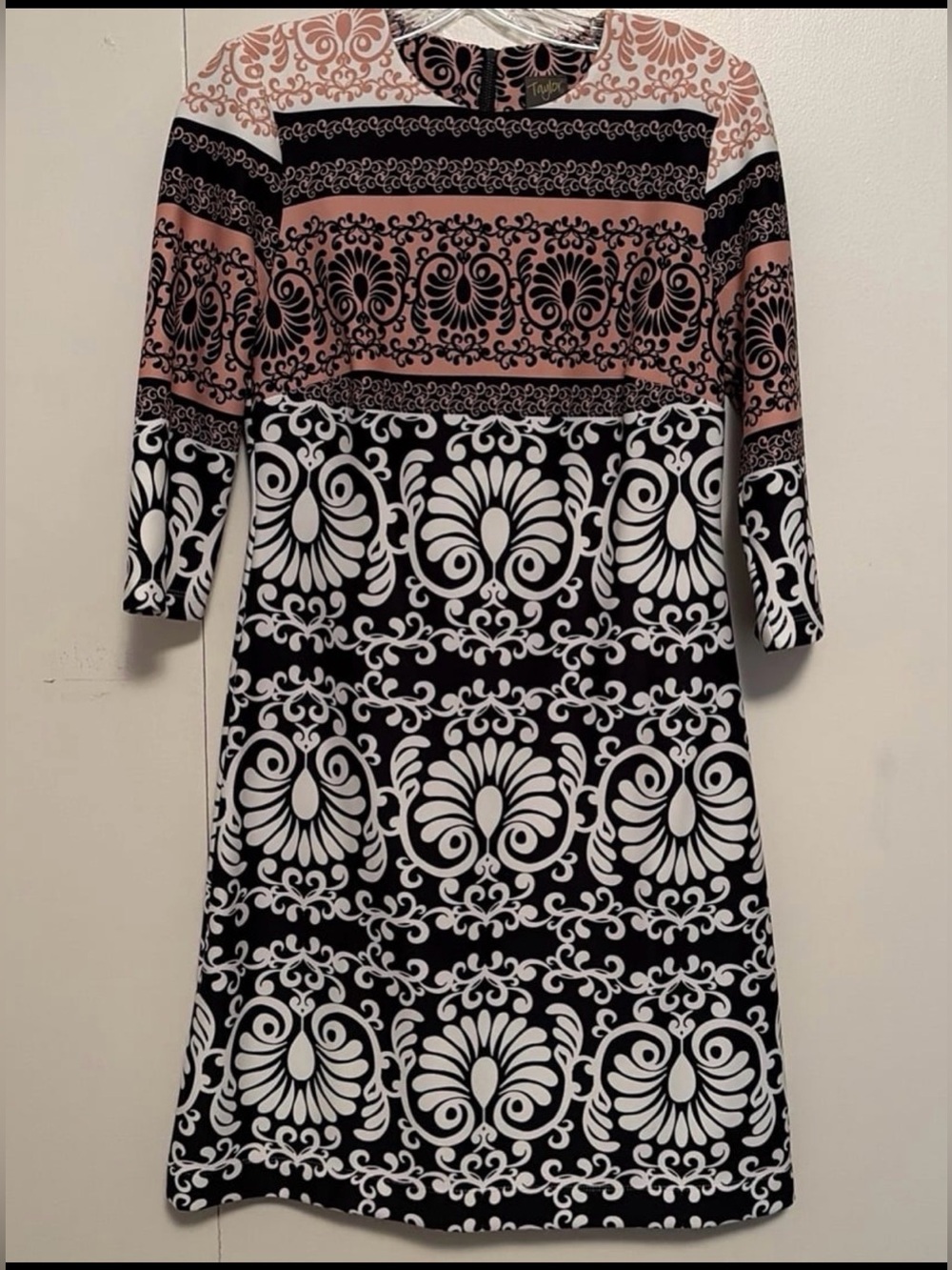 Taylor Black and Blush Patterned Midi Dress